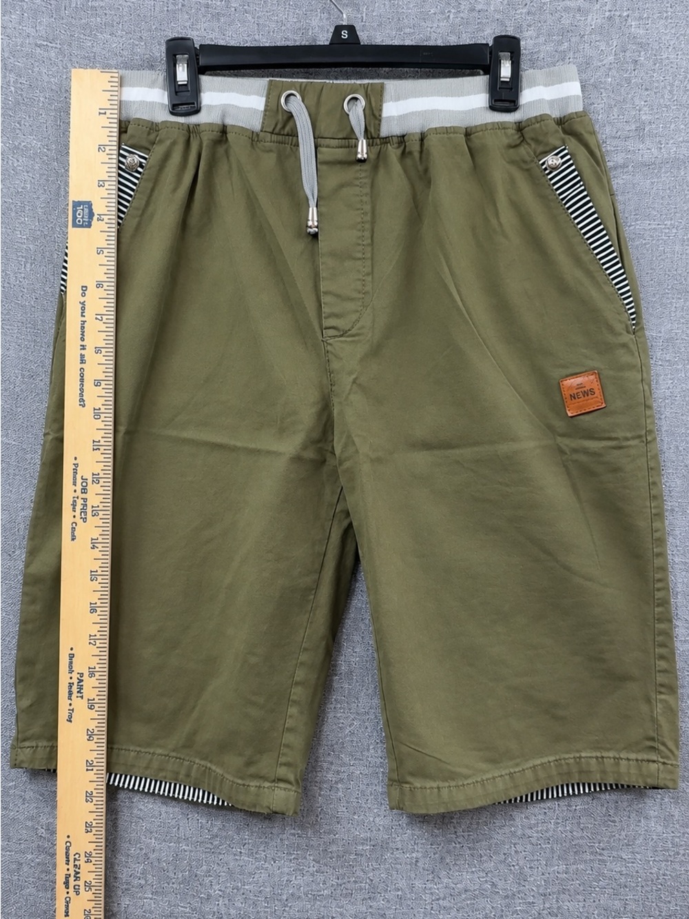 Amazon Essentials Olive Green Drawstring Hybrid Shorts with Striped Trim